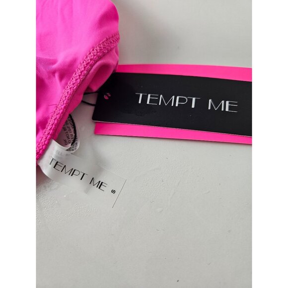 Tempt Me Womens Asymmetrical Neckline One Shoulder Ruffle Swimsuit Hot Pink Sz S - Picture 10 of 11
